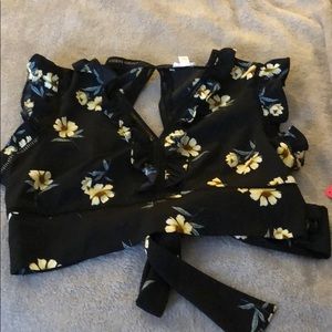 Black blue floral crop top